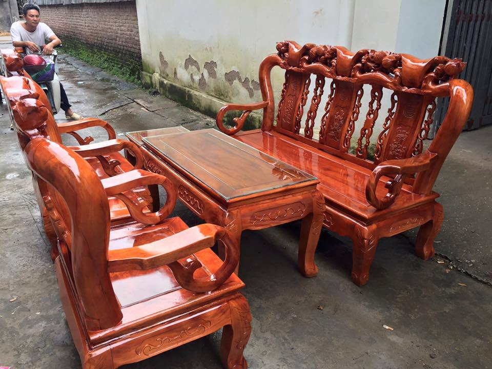 Bộ bàn ghế gỗ xà cừ tay 10 - Xưởng nội thất Hải Nam